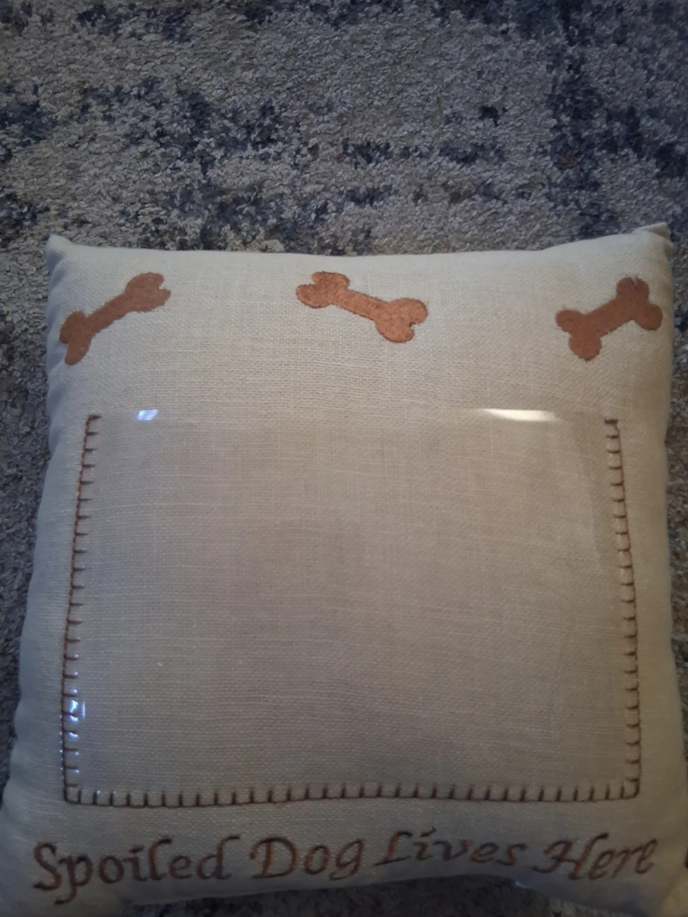 Cream Dog Pillow with Brown Bone Accent - Pet Bedding Cushion